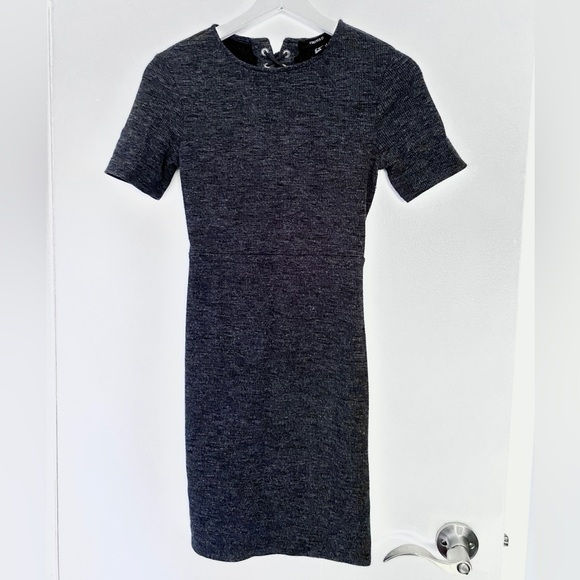 F21 Grey Knit Lace-Up Bodycon Dress - Picture 1 of 3